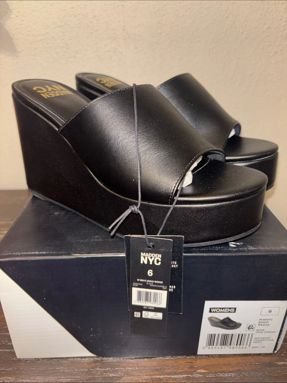 Madden NYC Women's Black Platform Wedge Slide 6